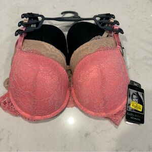 NWT Kathy Ireland Lace Bra Trio - Coral, Black, Beige